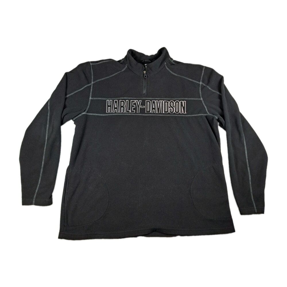 Harley-Davidson Fleece Jacket Sweatshirt Mens XL 1/4 Zip Long Sleeve Black